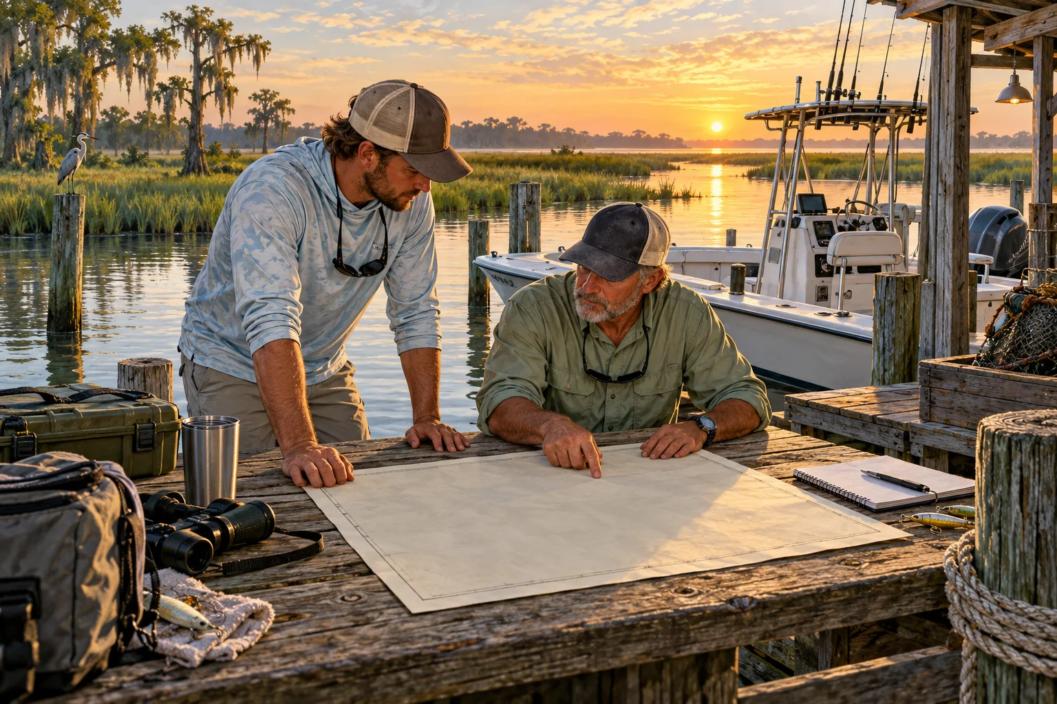 Illustrative Louisiana charter-business preparation scene.