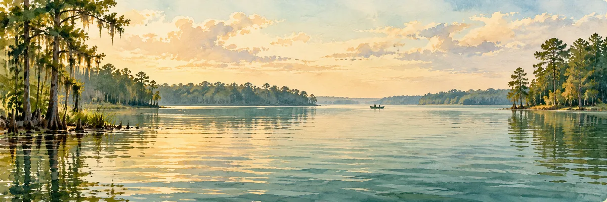 Quiet freshwater shoreline at Toledo Bend