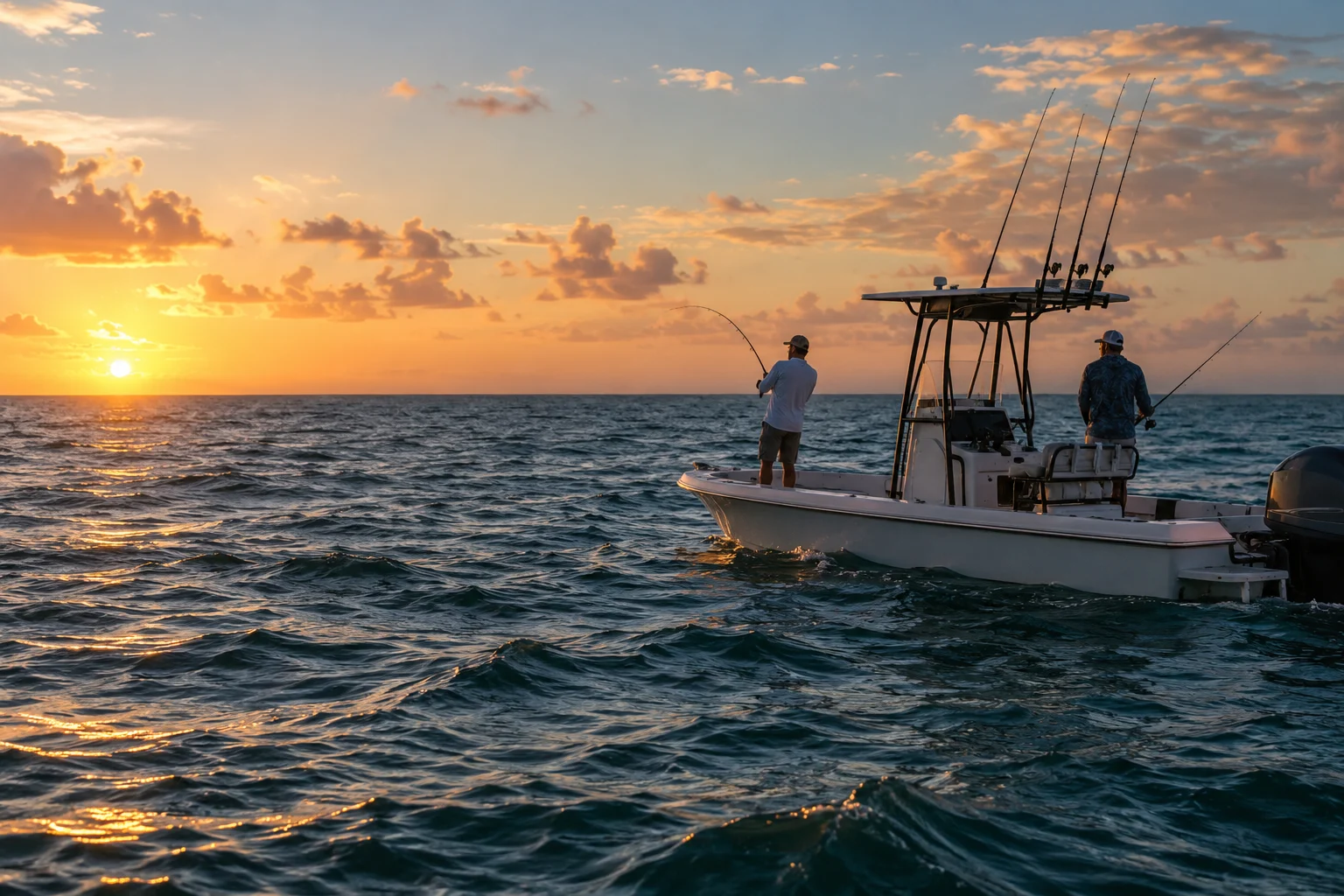 A fishing boat on open Gulf water.